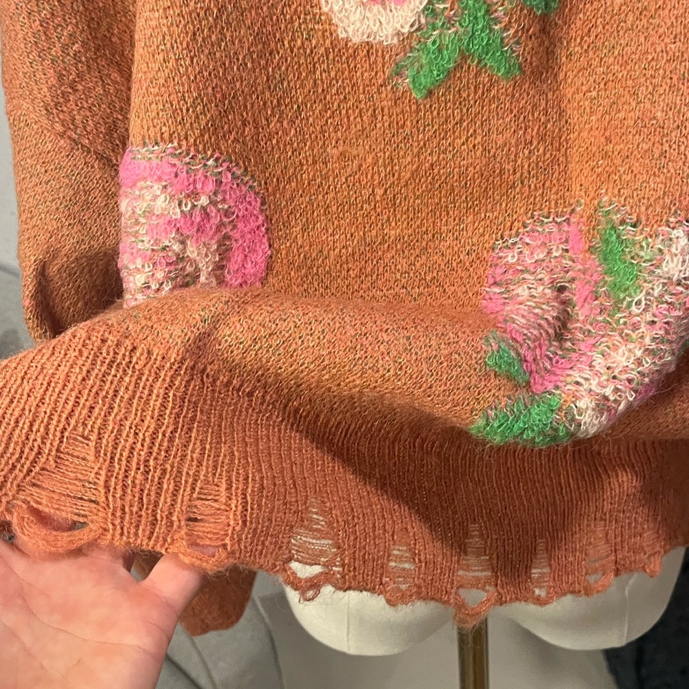 Anthropologie Floral Knit Sweater - Pink and Green - Picture 6 of 9